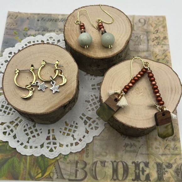Jewelry - Set of (3) Gold-Tone Handmade Earrings  (1 hoop) (2) Beaded w/ Fish Hooks)
